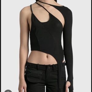 Hyein Seo Black Asymmetric Tank Top with Sleeve